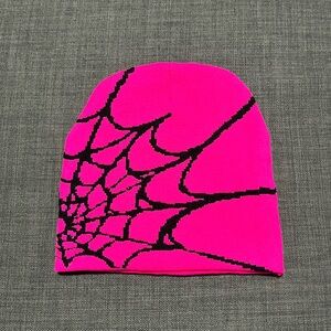 Spider Web Design Pink and Black Beanie